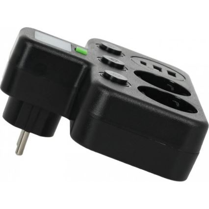 Kapcsolós elosztó LED-világítással LINEA PRO 2Z + 3xUSB A/C SCHUKO 4000K fekete