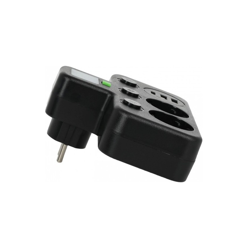 Kapcsolós elosztó LED-világítással LINEA PRO 2Z + 3xUSB A/C SCHUKO 4000K fekete
