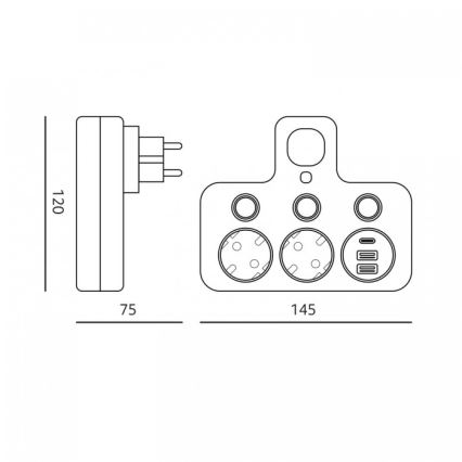 Kapcsolós elosztó LED-világítással LINEA PRO 2Z + 3xUSB A/C SCHUKO 4000K fekete