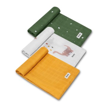 Lionelo - 3 darabos bambusz textilpelenka-szett, 70x70 cm, Dino