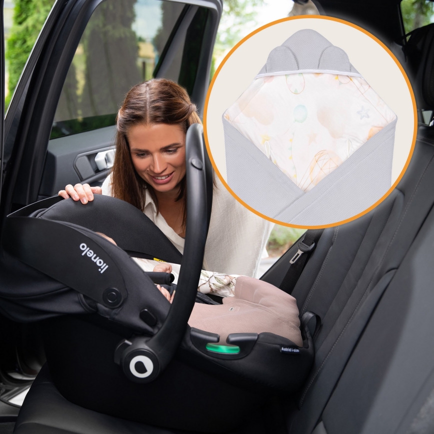 Lionelo - Autósülésbe való babapólya TRAVEL SWADDLE 90x90 cm Szürke Baloon