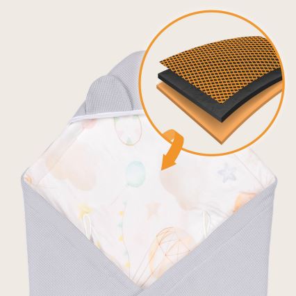 Lionelo - Autósülésbe való babapólya TRAVEL SWADDLE 90x90 cm Szürke Baloon