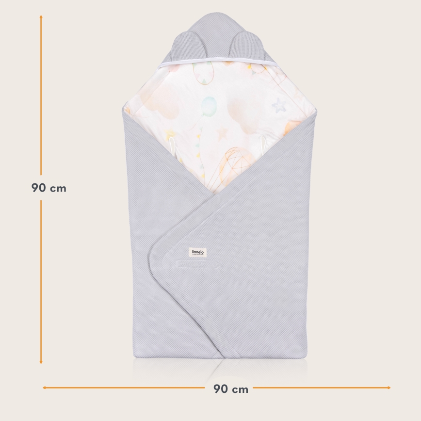 Lionelo - Autósülésbe való babapólya TRAVEL SWADDLE 90x90 cm Szürke Baloon