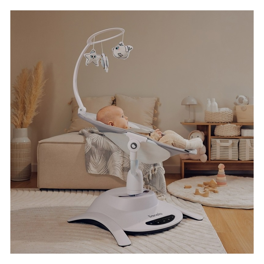 Lionelo - BELLA zenélő babahinta, betonszürke + távirányító