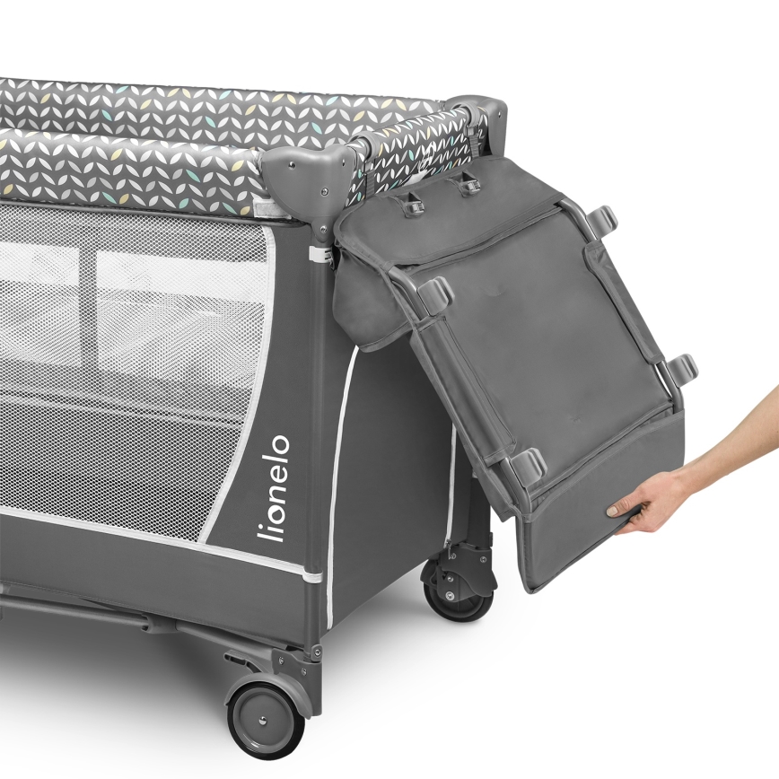 Lionelo - FLOWER utazóágy, szürke, skandináv stílus