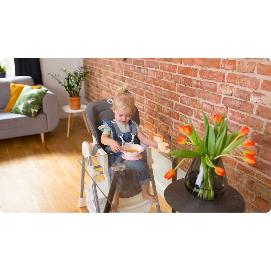 Lionelo - Gyerek etetőszék LINN PLUS fehér/szürke