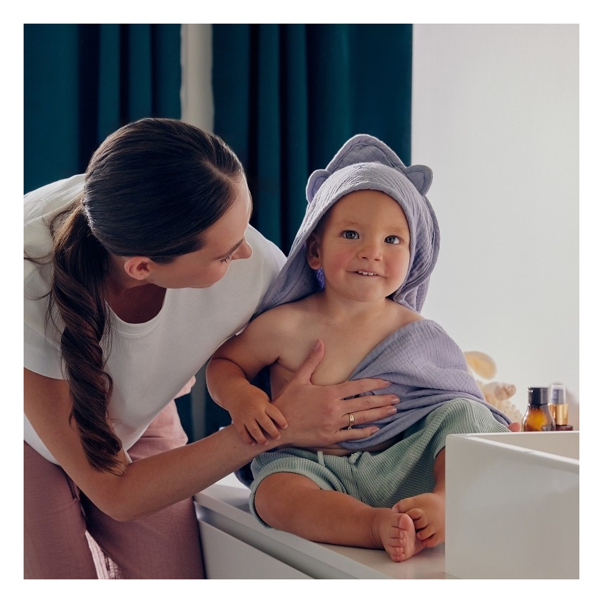 Lionelo - Gyermek kapucnis muszlin törölköző Grey Sky