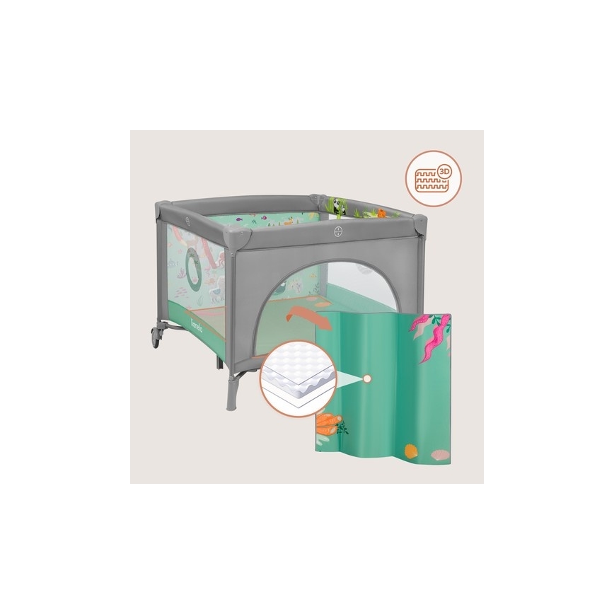 Lionelo - játszókarám MILLE PLUS szürke-zöld