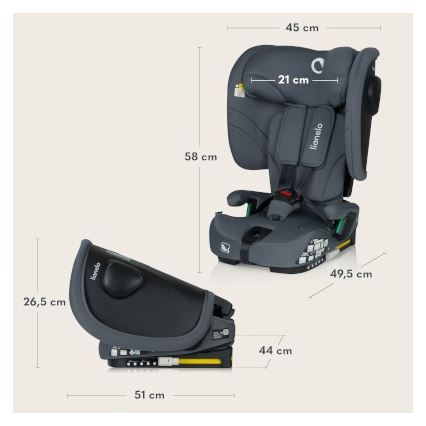 Lionelo - Összecsukható autósülés NELLY i-Size 76-150 cm Grafitszürke