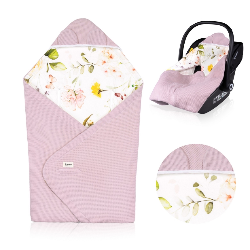 Lionelo - pólya autósüléshez TRAVEL SWADDLE 90x90 cm rózsaszín virágminta