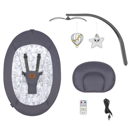 Lionelo - RALF dallamos baba hintaszék 4xAA szürke-fehér + távirányítóval