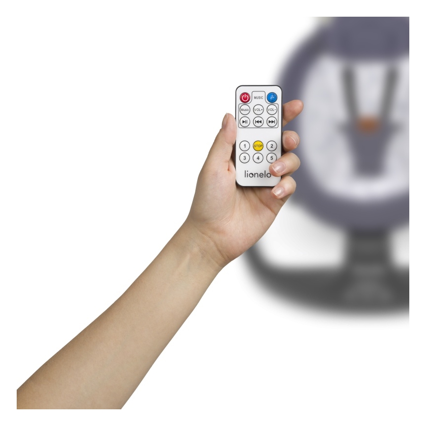 Lionelo - RALF dallamos baba hintaszék 4xAA szürke-fehér + távirányítóval