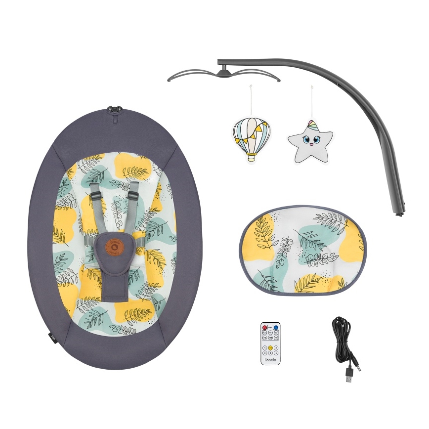 Lionelo - RALF dallamos baba ringató, 4xAA, betonszürke + távirányítóval