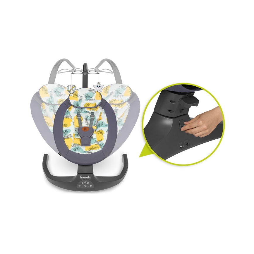 Lionelo - RALF dallamos baba ringató, 4xAA, betonszürke + távirányítóval