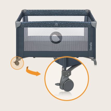 Lionelo - STEFI utazóágy, kék-szürke