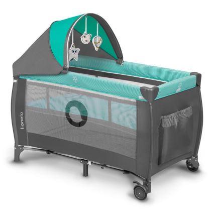 Lionelo - SVEN PLUS utazóágy szürke/türkiz