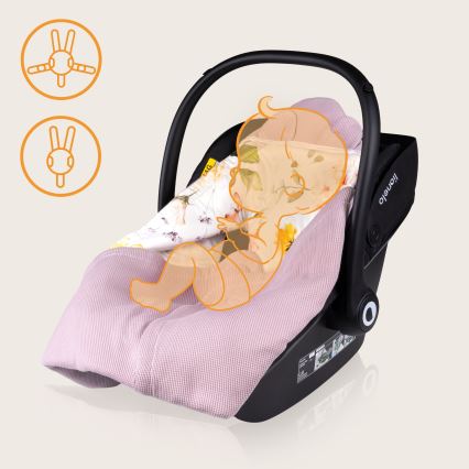 Lionelo - TRAVEL SWADDLE 90x90 cm autósülésbe való pólya Pink Flower