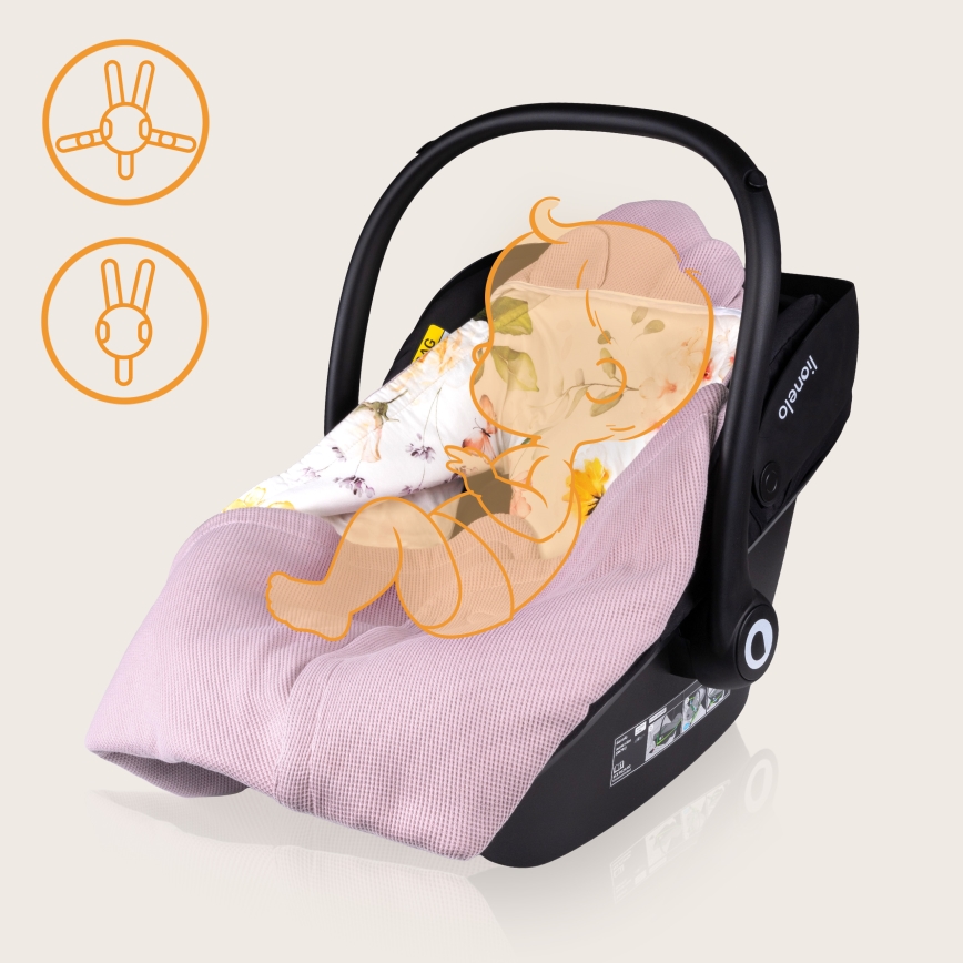 Lionelo - TRAVEL SWADDLE 90x90 cm autósülésbe való pólya Pink Flower