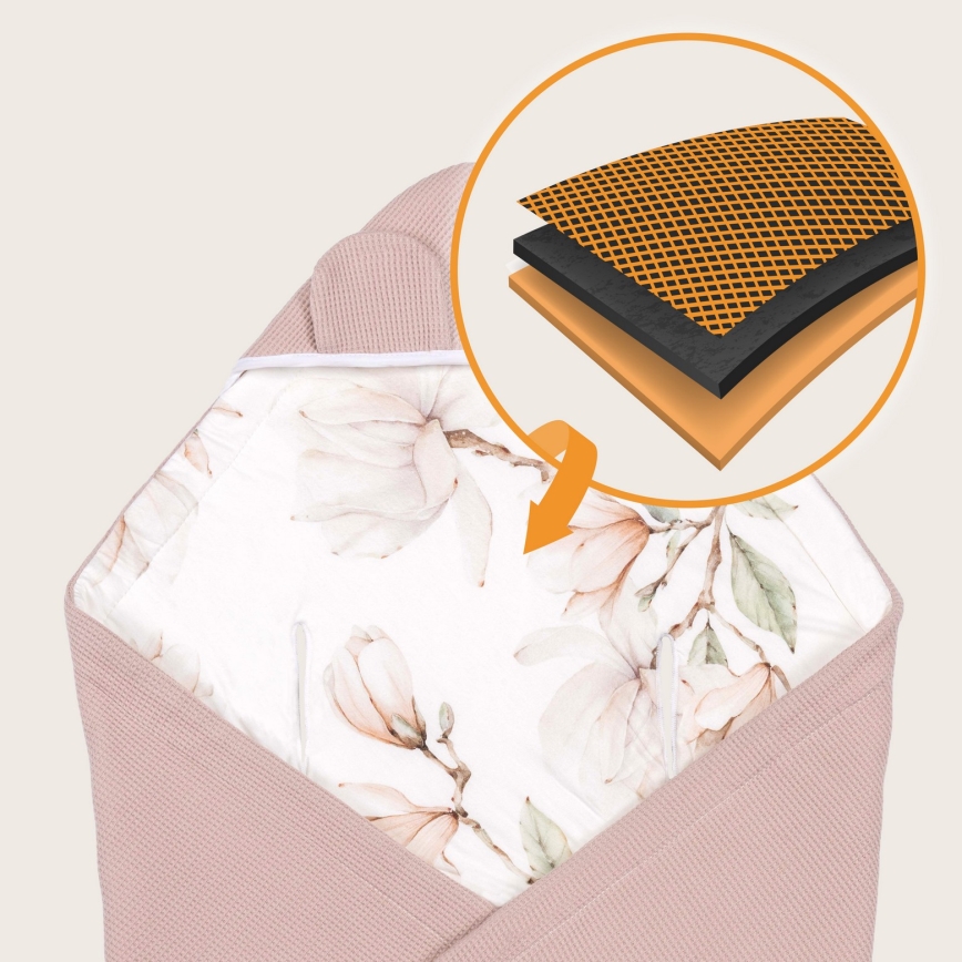 Lionelo - TRAVEL SWADDLE autósülésbe való pólya, 90x90 cm, magnólia bézs