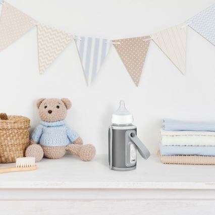 Lionelo - Újratölthető cumisüvegmelegítő THERMUP GO 18W/5V szürke-ezüst