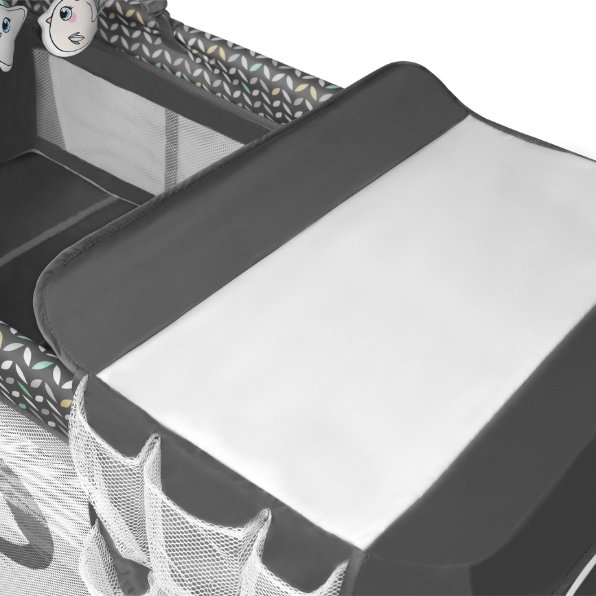 Lionelo - Utazóágy FLOWER, szürke, skandináv stílus