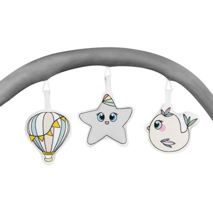 Lionelo - Utazóágy FLOWER, szürke, skandináv stílus