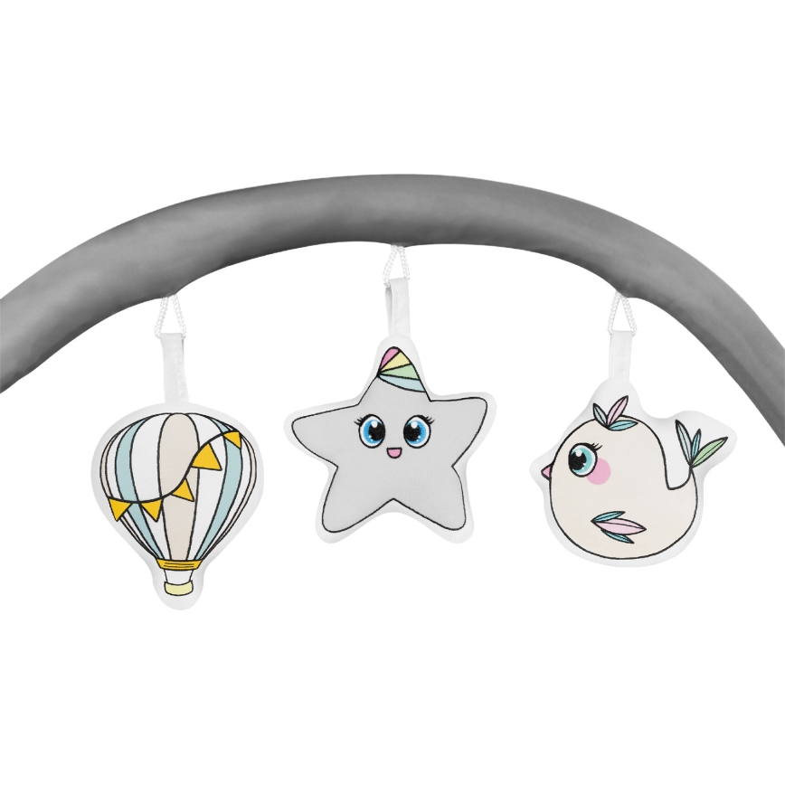 Lionelo - Utazóágy FLOWER, szürke, skandináv stílus