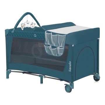Lionelo - Utazóágy FLOWER türkiz-zöld