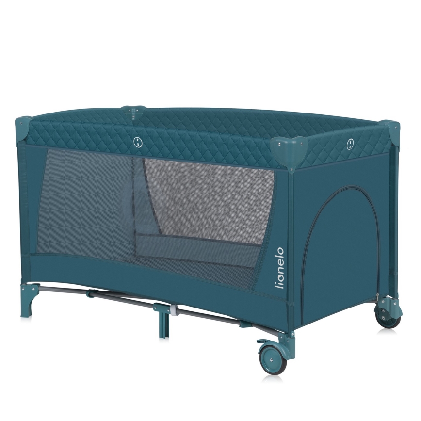 Lionelo - Utazóágy FLOWER türkiz-zöld