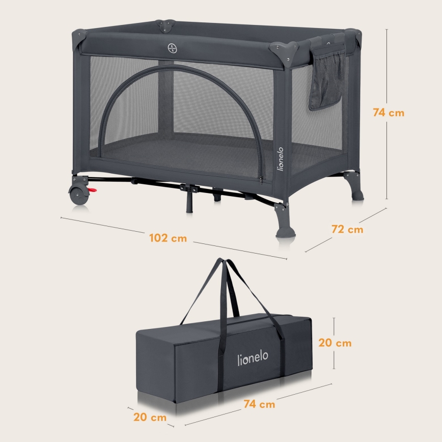 Lionelo - Utazóágy LAURA beton-szürke