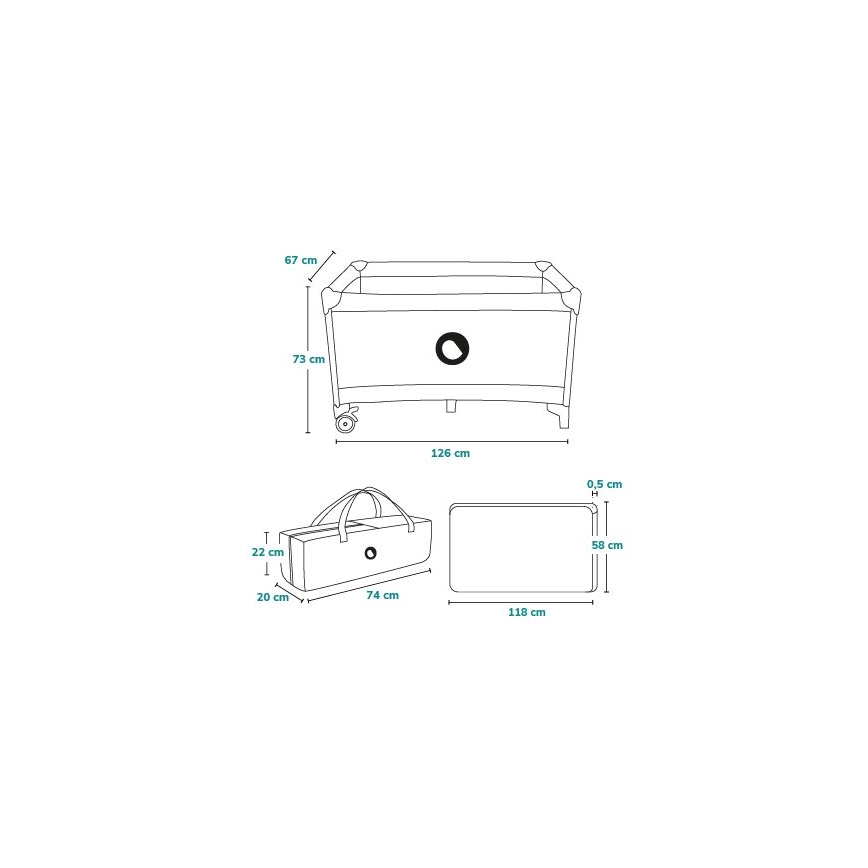 Lionelo - Utazóágy STEFI türkiz