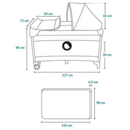 Lionelo - Utazóágy SVEN PLUS szürke/sárga