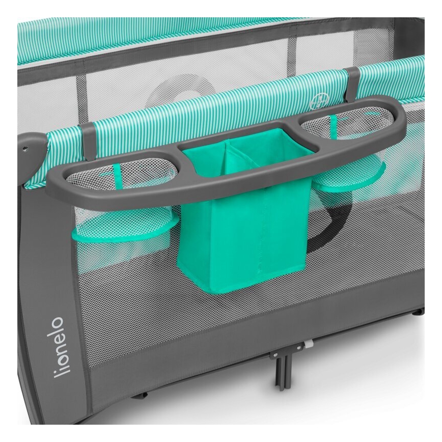 Lionelo - Utazóágy SVEN PLUS szürke/türkiz