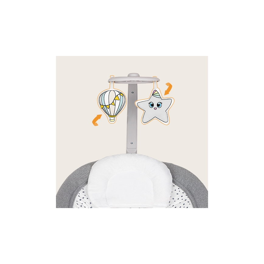 Lionelo - Vibrációs baba ringató melódiával PASCAL 2xAA szürke