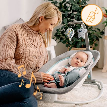 Lionelo - Vibráló babahinta dallammal PASCAL 2xAA szürke/türkiz