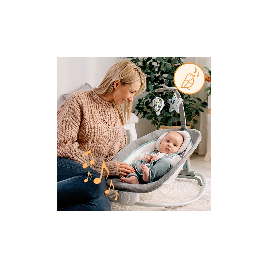 Lionelo - Vibráló babahinta dallammal PASCAL 2xAA szürke/türkiz