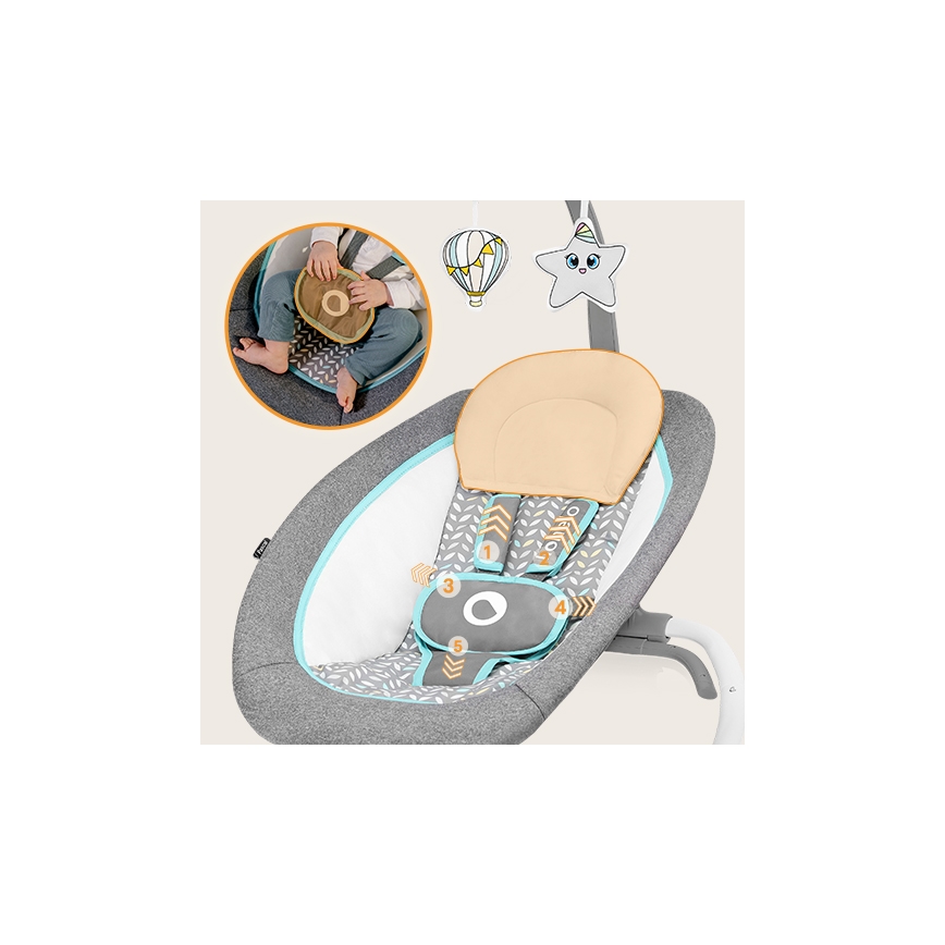Lionelo - Vibráló babahinta dallammal PASCAL 2xAA szürke/türkiz
