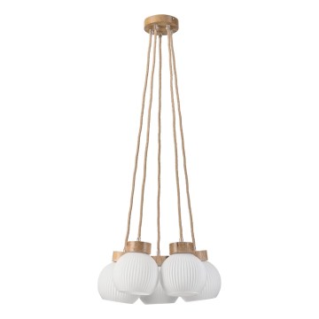 LOOMIS zsinóros csillár, 5×E27/15 W/230 V, 83 cm, bézs/tölgy