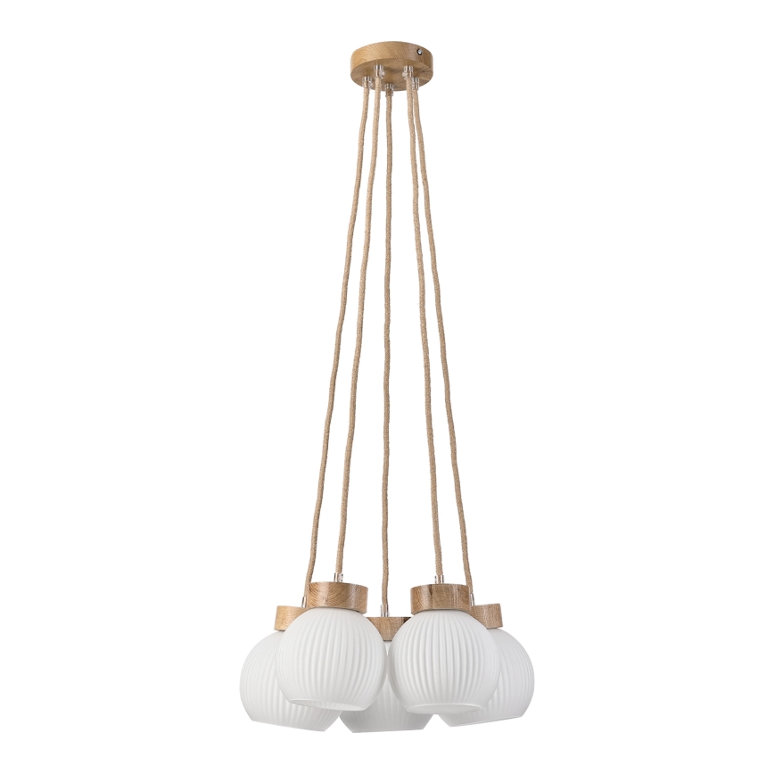 LOOMIS zsinóros csillár, 5×E27/15 W/230 V, 83 cm, bézs/tölgy