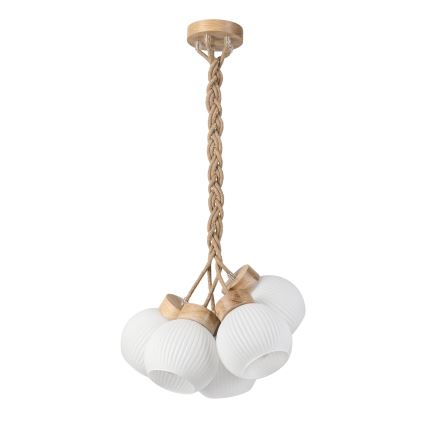 LOOMIS zsinóros csillár, 5×E27/15 W/230 V, 83 cm, bézs/tölgy