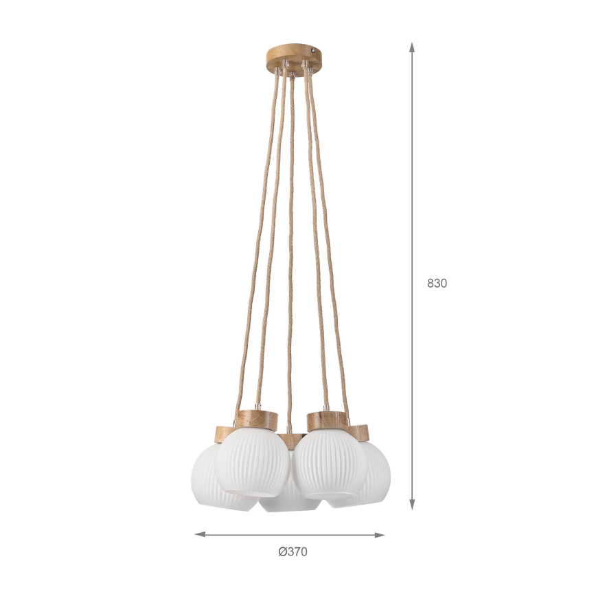 LOOMIS zsinóros csillár, 5×E27/15 W/230 V, 83 cm, bézs/tölgy