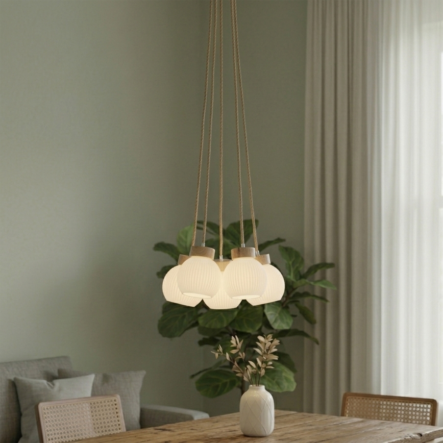 LOOMIS zsinóros csillár 5×E27/15W/230V, 130 cm — bézs/tölgy