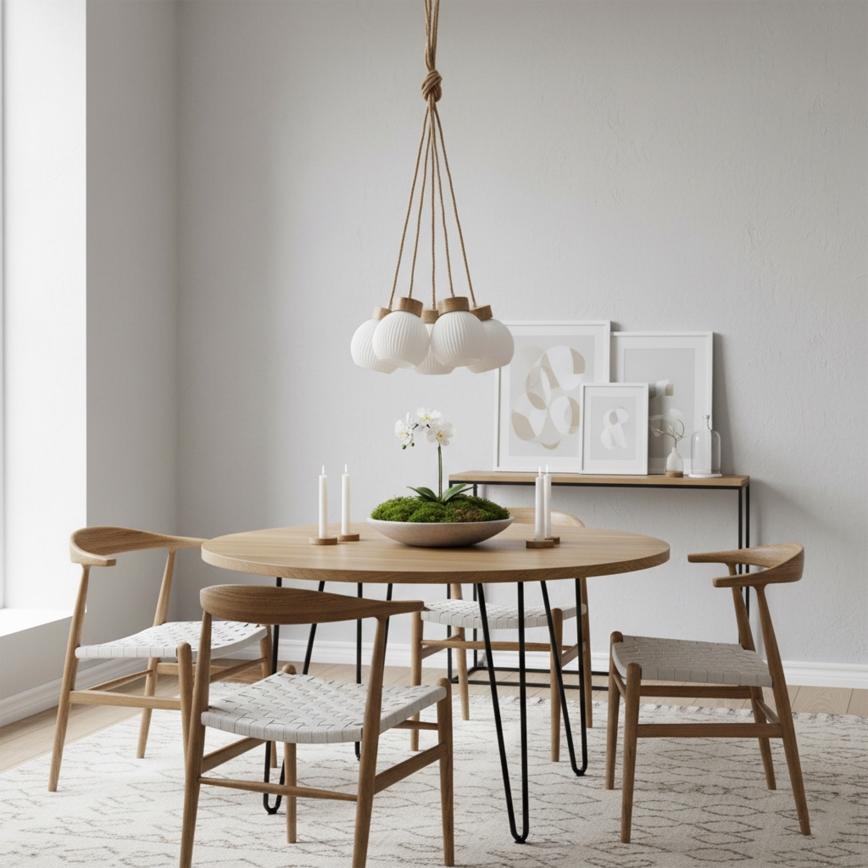 LOOMIS zsinóros csillár 5×E27/15W/230V, 130 cm — bézs/tölgy