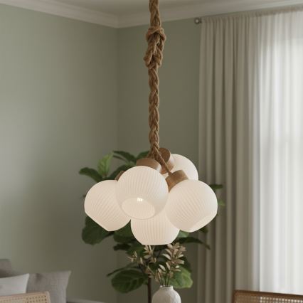LOOMIS zsinóros csillár 5×E27/15W/230V, 130 cm — bézs/tölgy
