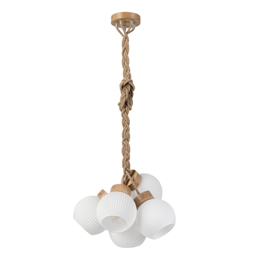LOOMIS zsinóros csillár 5×E27/15W/230V, 130 cm — bézs/tölgy