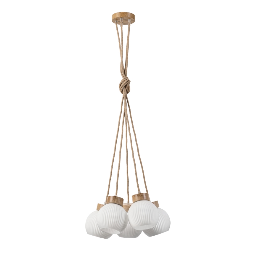 LOOMIS zsinóros csillár 5×E27/15W/230V, 130 cm — bézs/tölgy