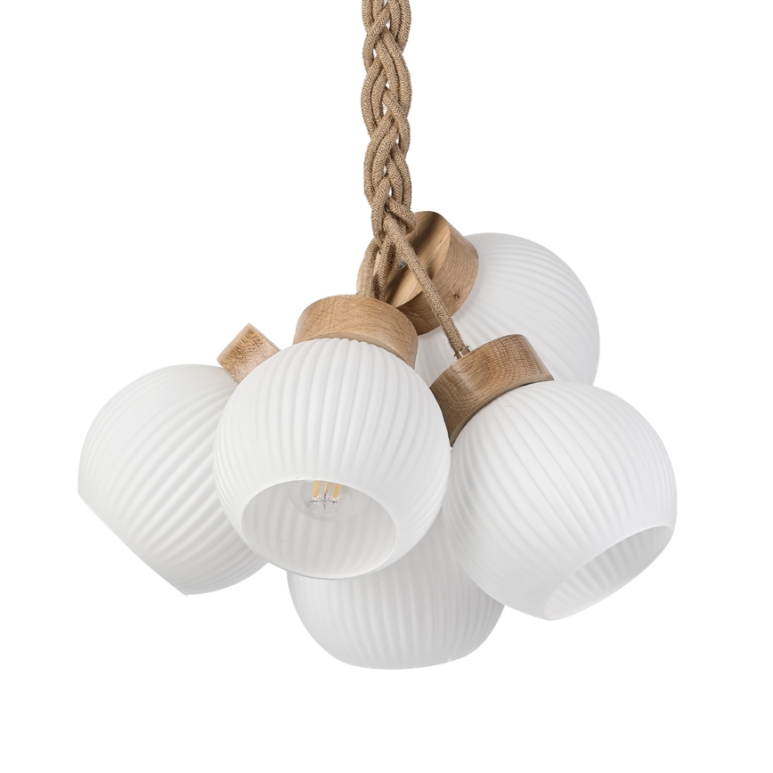 LOOMIS zsinóros csillár 5×E27/15W/230V, 130 cm — bézs/tölgy