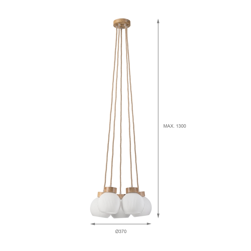 LOOMIS zsinóros csillár 5×E27/15W/230V, 130 cm — bézs/tölgy