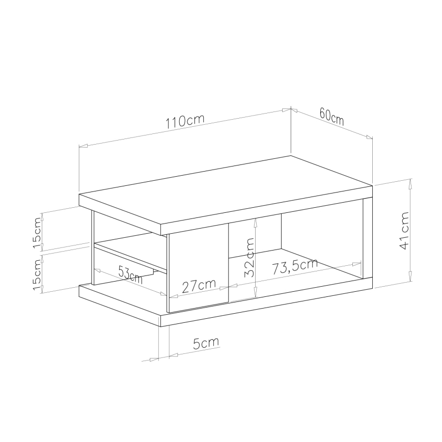 LORA dohányzóasztal polccal és tárolóval, bézs/fekete
