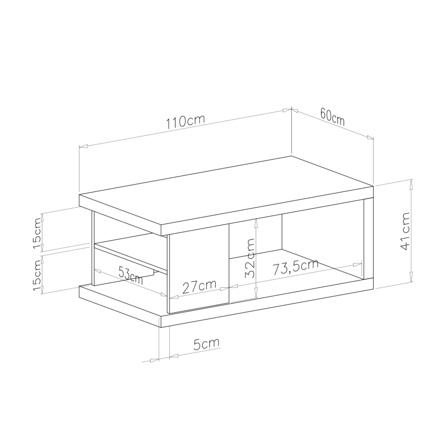 Konferencia asztal polccal és tárolóval LORA fehér/fekete
